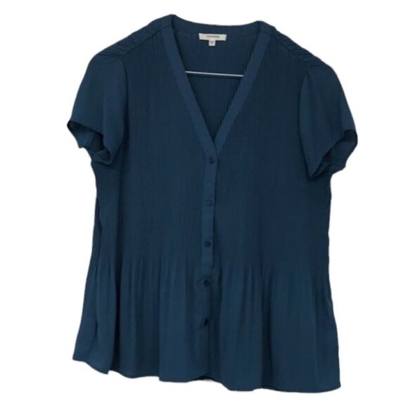 Pleione  Plisse Pleated V-neck Blouse In Slate Blue SP - Picture 3 of 16